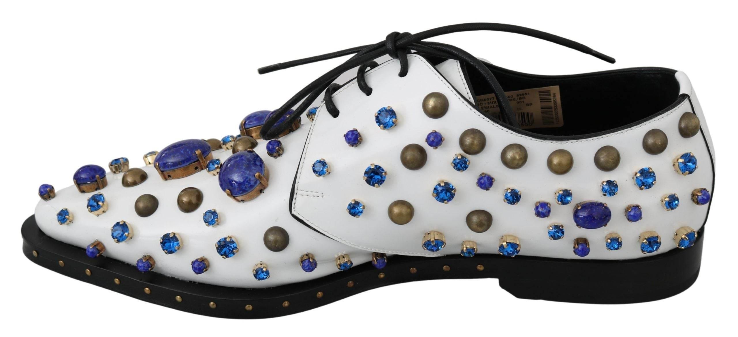 Dolce & Gabbana Elegant White Leather Dress Shoes With Crystals - Hilstor