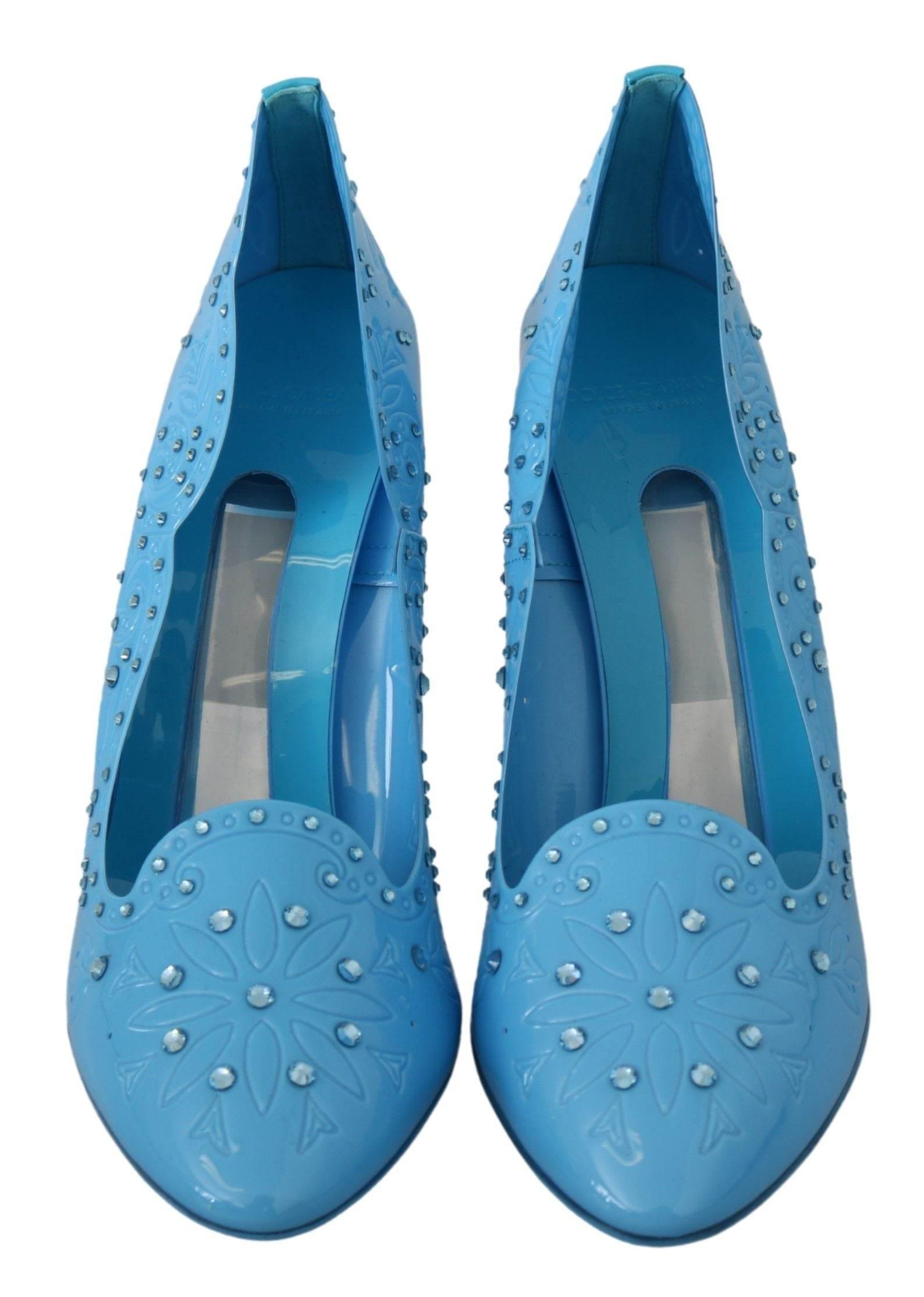 Dolce & Gabbana Crystal Embellished Blue Cinderella Pumps - Hilstor