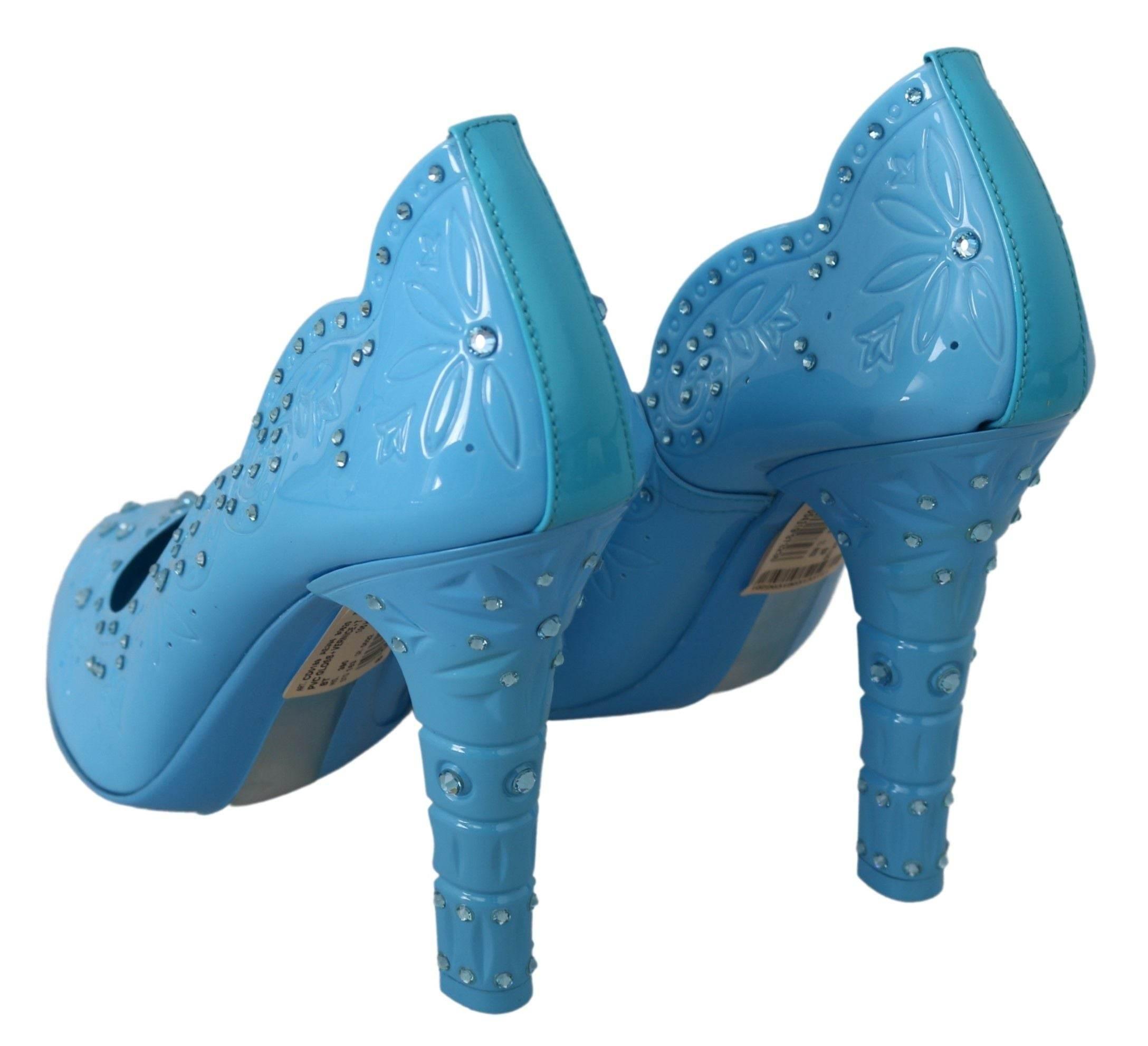 Dolce & Gabbana Crystal Embellished Blue Cinderella Pumps - Hilstor