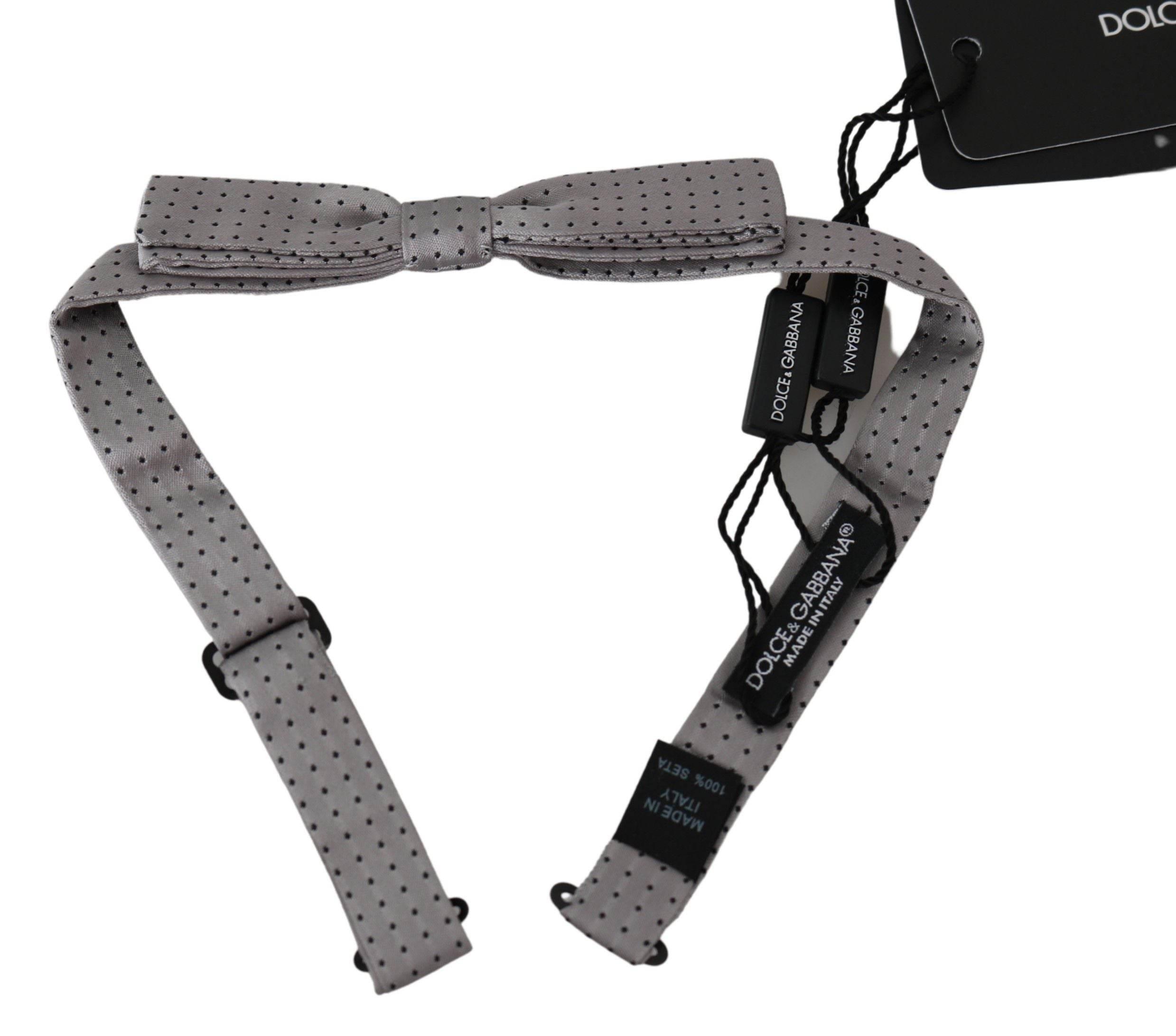 Dolce & Gabbana Gray Polka Dot Mens Necktie Papillon Bow Tie - Hilstor