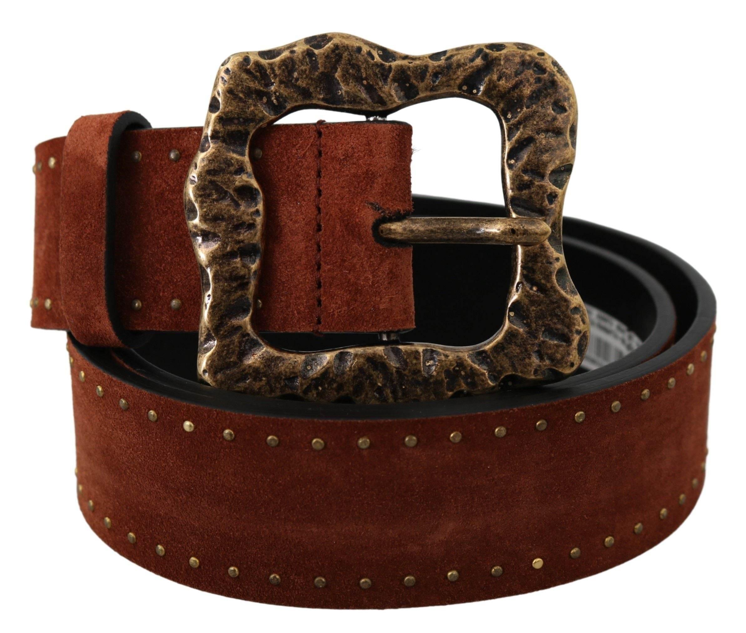Dolce & Gabbana Brown Suede Leather Studded Baroque Belt - Hilstor