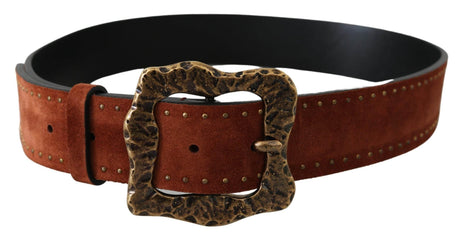 Dolce & Gabbana Brown Suede Leather Studded Baroque Belt - Hilstor