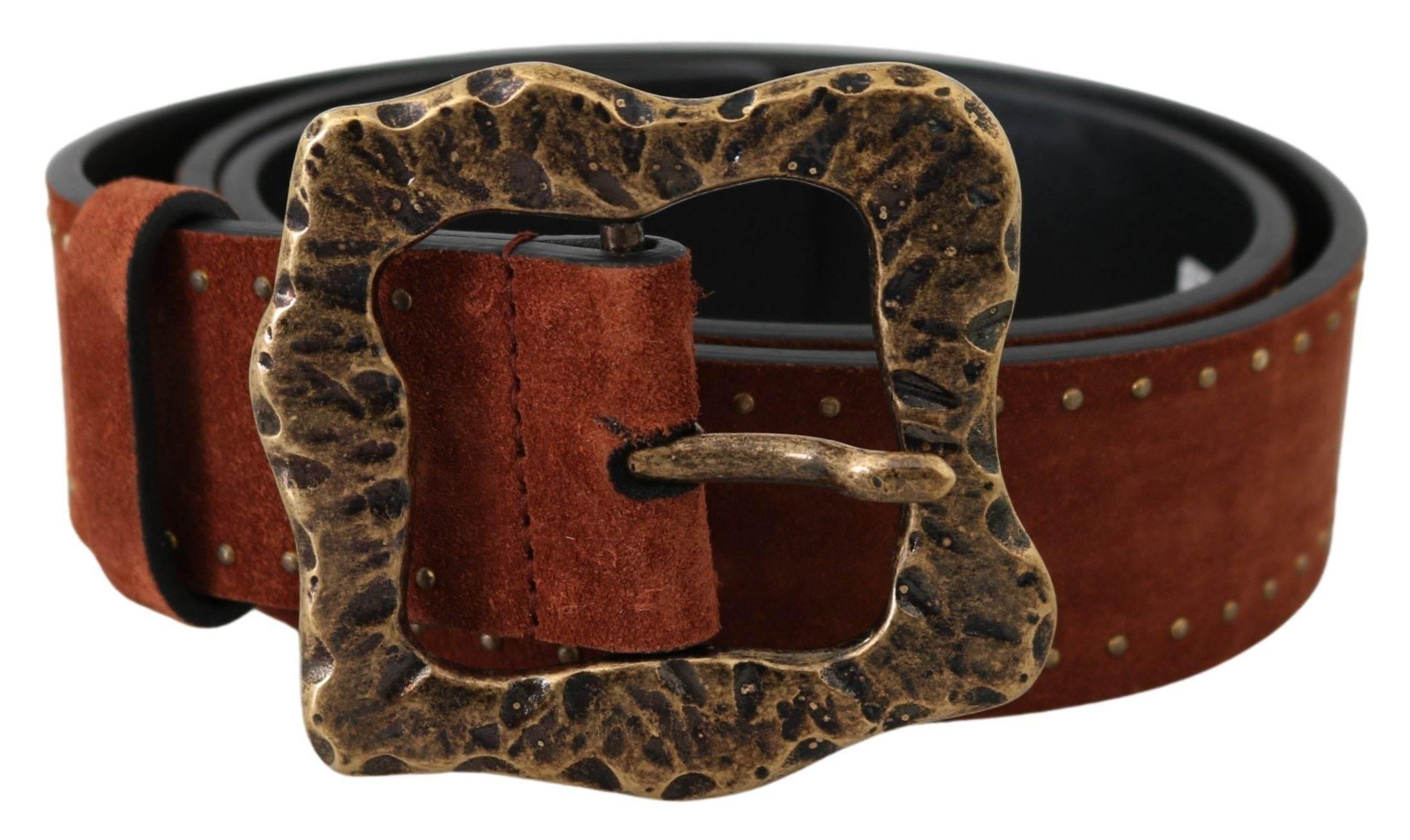 Dolce & Gabbana Brown Suede Leather Studded Baroque Belt - Hilstor