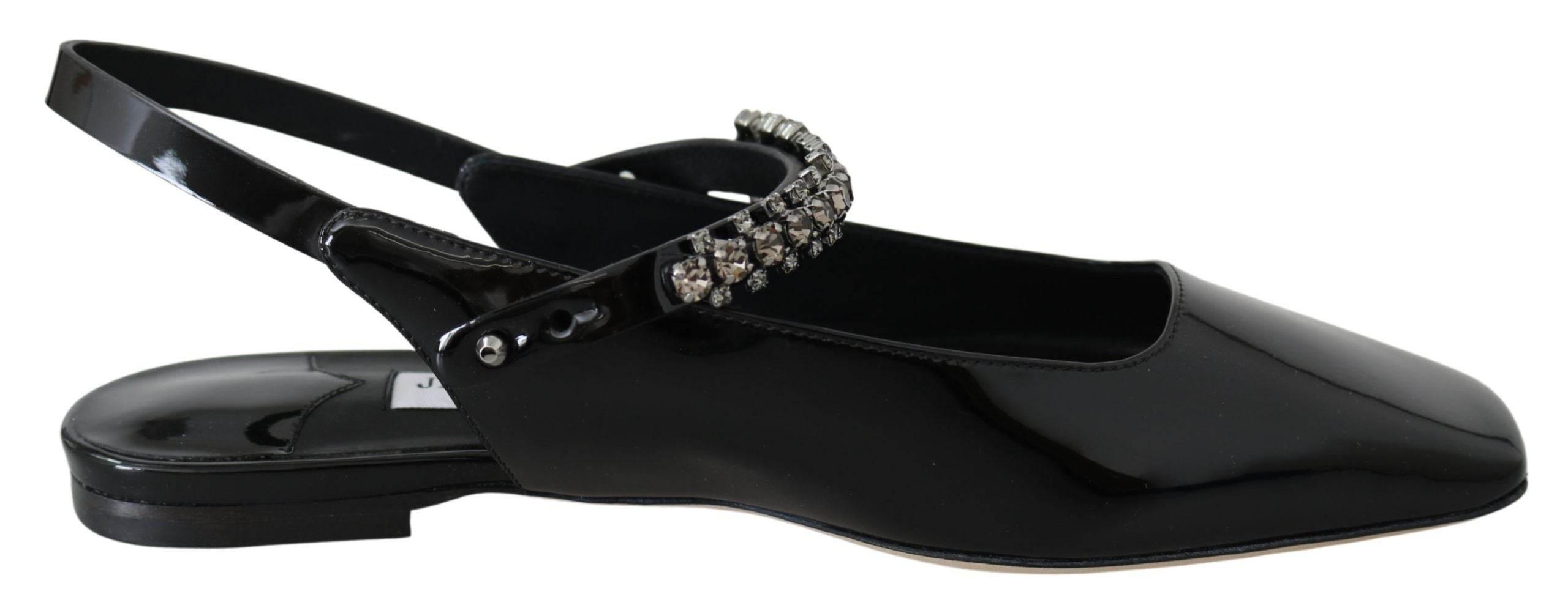Jimmy Choo Elegant Black Patent Flats with Crystal Accent - Hilstor