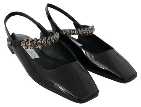 Jimmy Choo Elegant Black Patent Flats with Crystal Accent - Hilstor