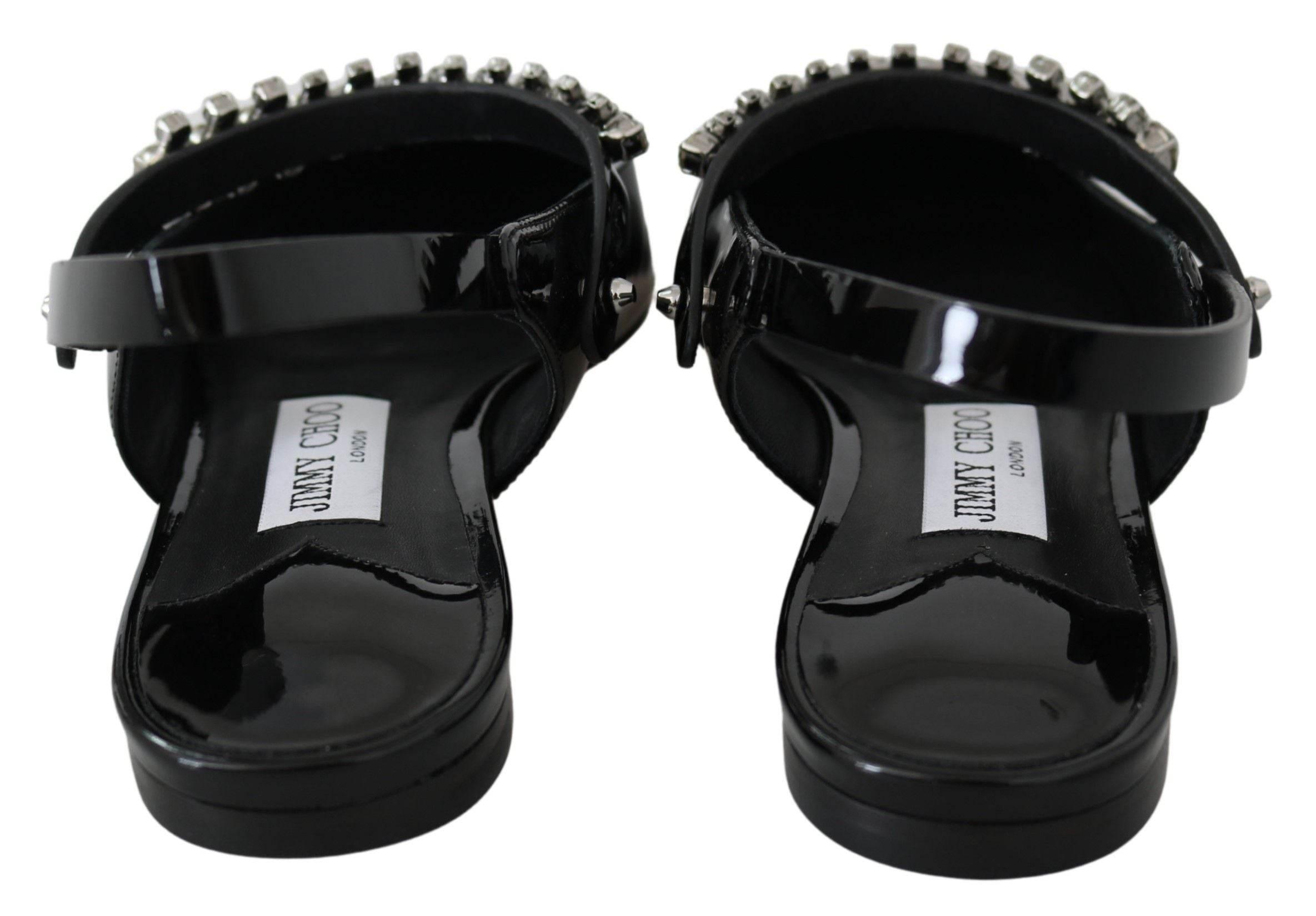 Jimmy Choo Elegant Black Patent Flats with Crystal Accent - Hilstor