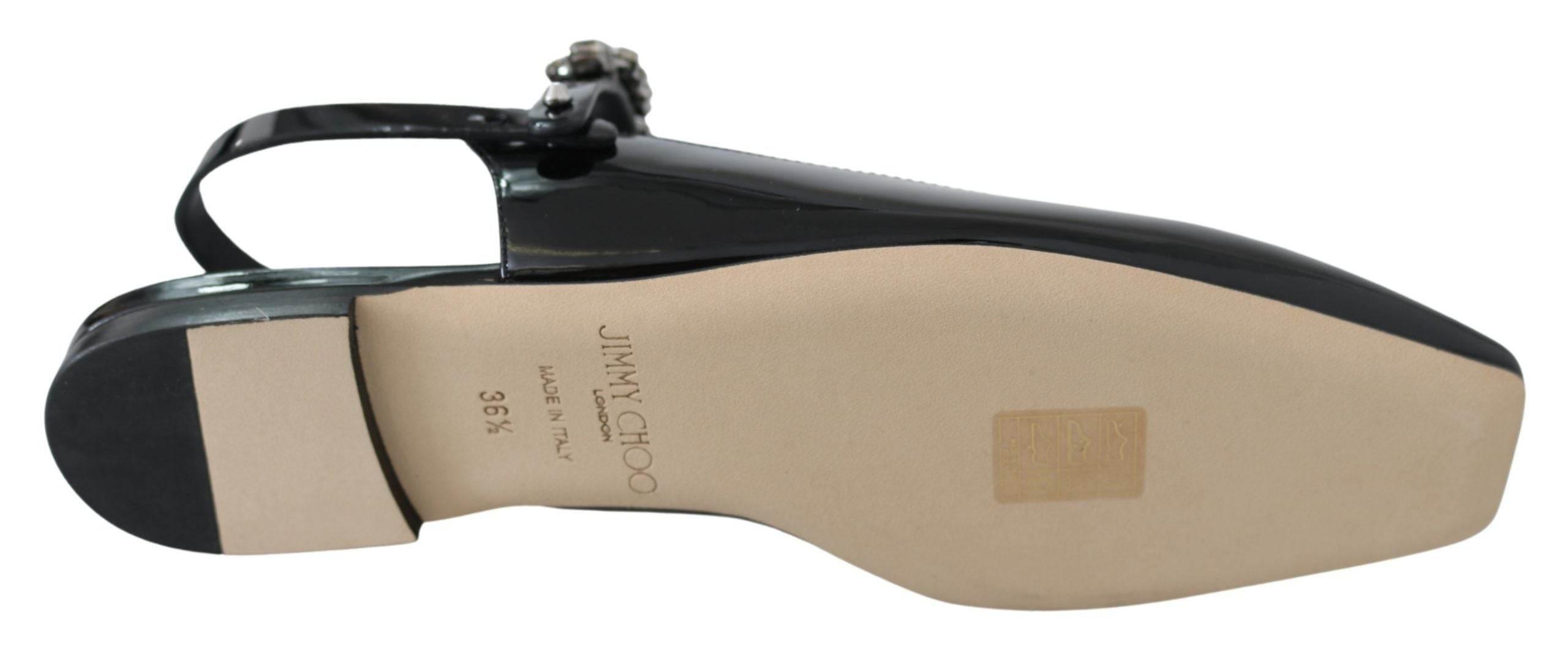 Jimmy Choo Elegant Black Patent Flats with Crystal Accent - Hilstor