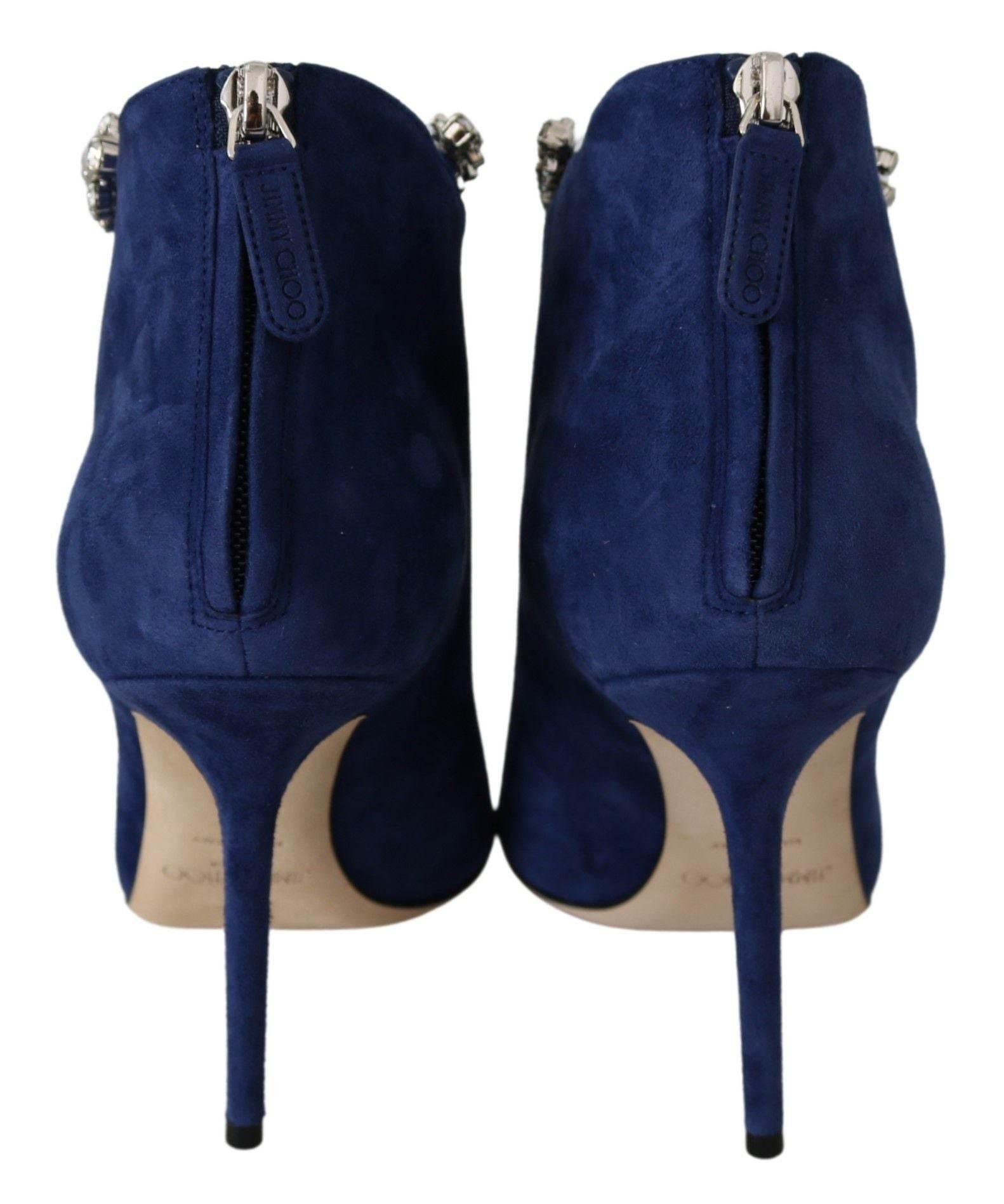 Jimmy Choo Pop Blue Crystal-Strap Heeled Boots - Hilstor
