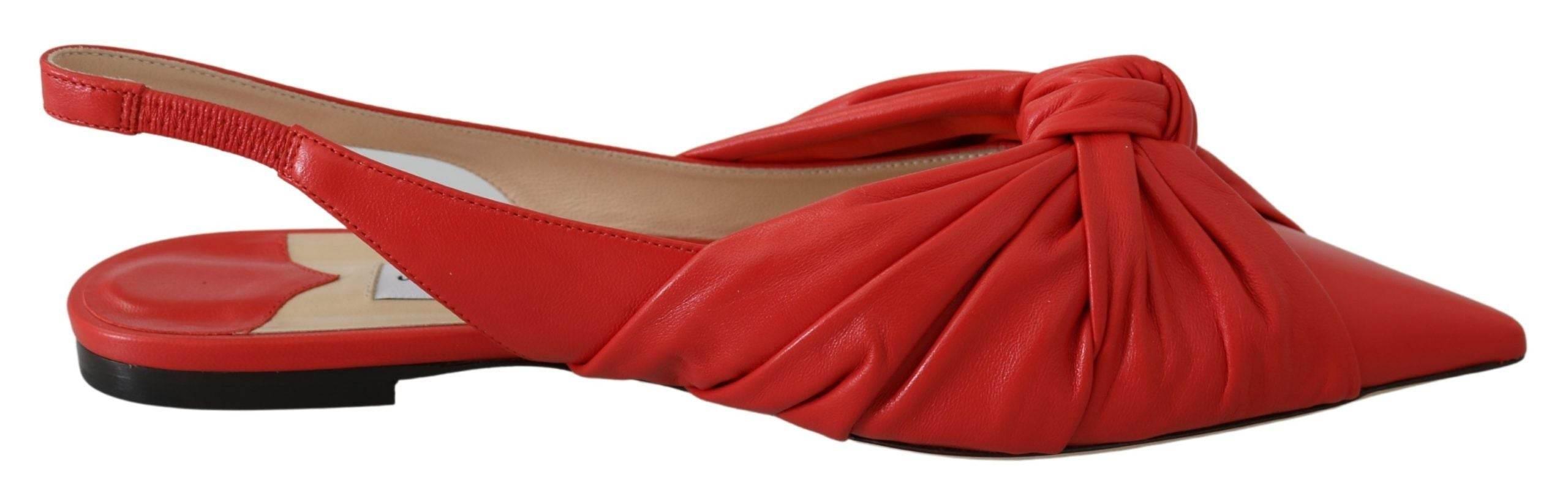 Jimmy Choo Chic Red Pointed Toe Leather Flats - Hilstor