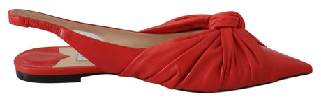 Jimmy Choo Chic Red Pointed Toe Leather Flats - Hilstor