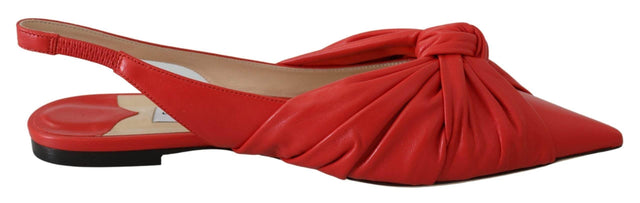 Jimmy Choo Chic Red Pointed Toe Leather Flats - Hilstor
