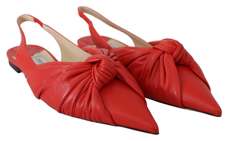 Jimmy Choo Chic Red Pointed Toe Leather Flats - Hilstor