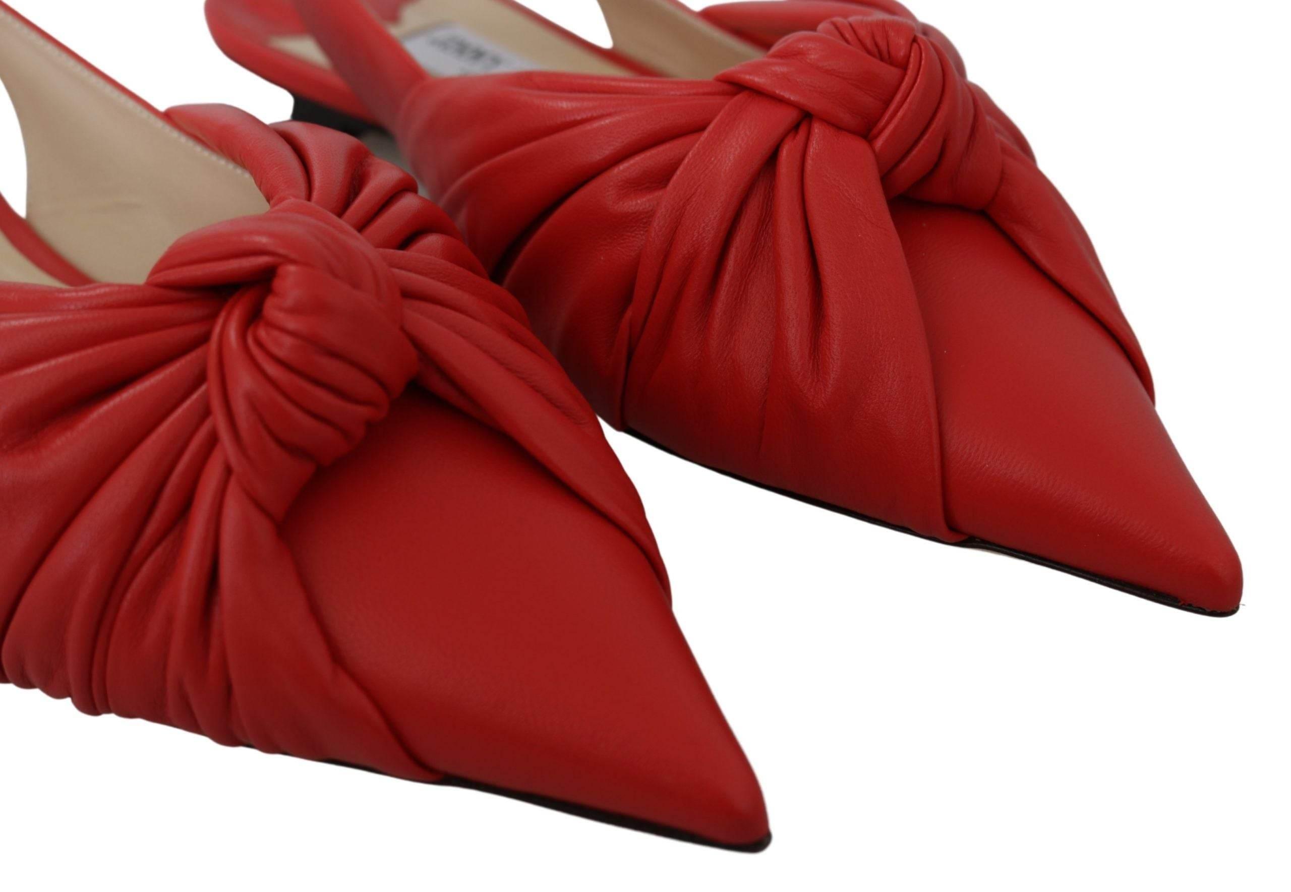 Jimmy Choo Chic Red Pointed Toe Leather Flats - Hilstor