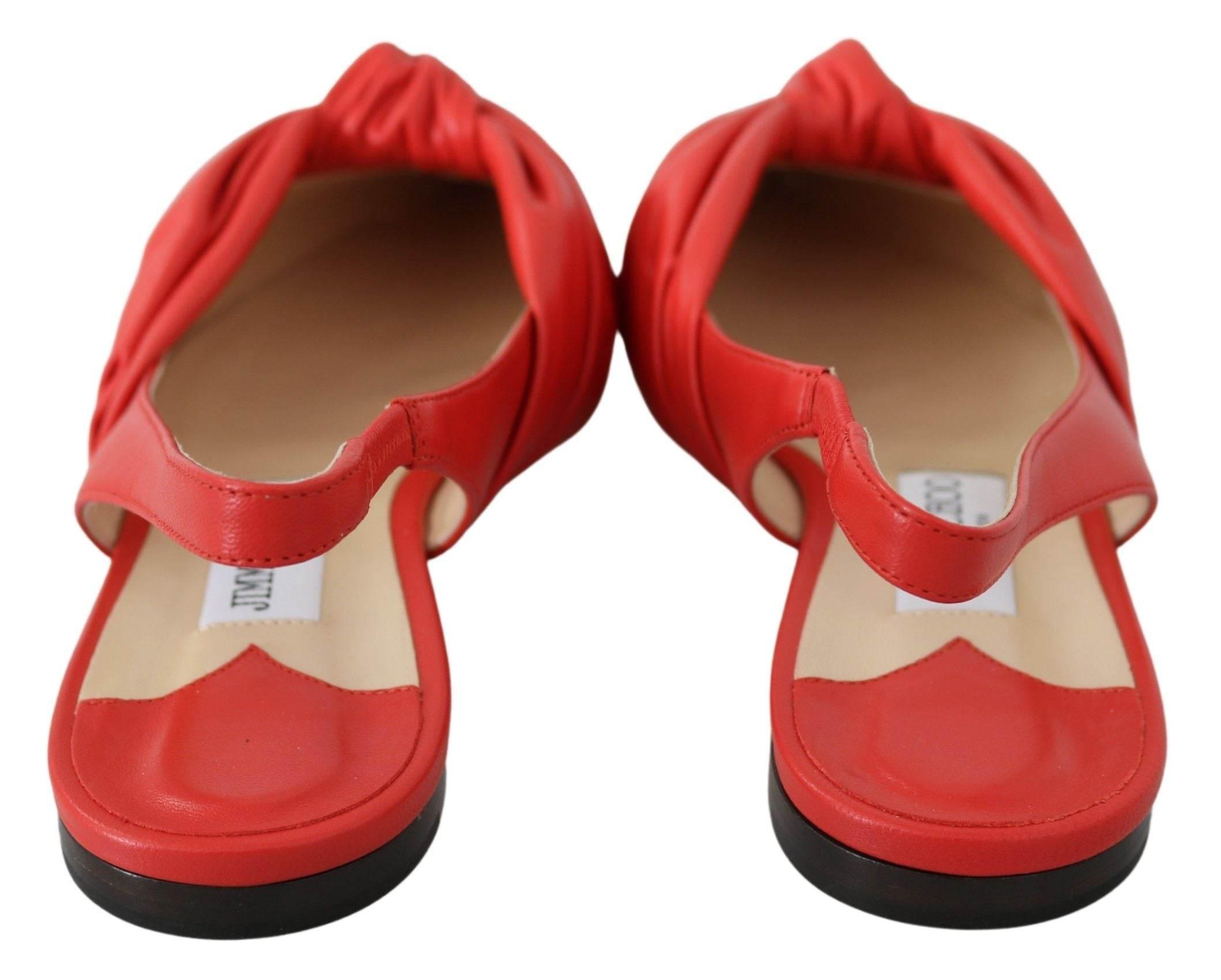 Jimmy Choo Chic Red Pointed Toe Leather Flats - Hilstor