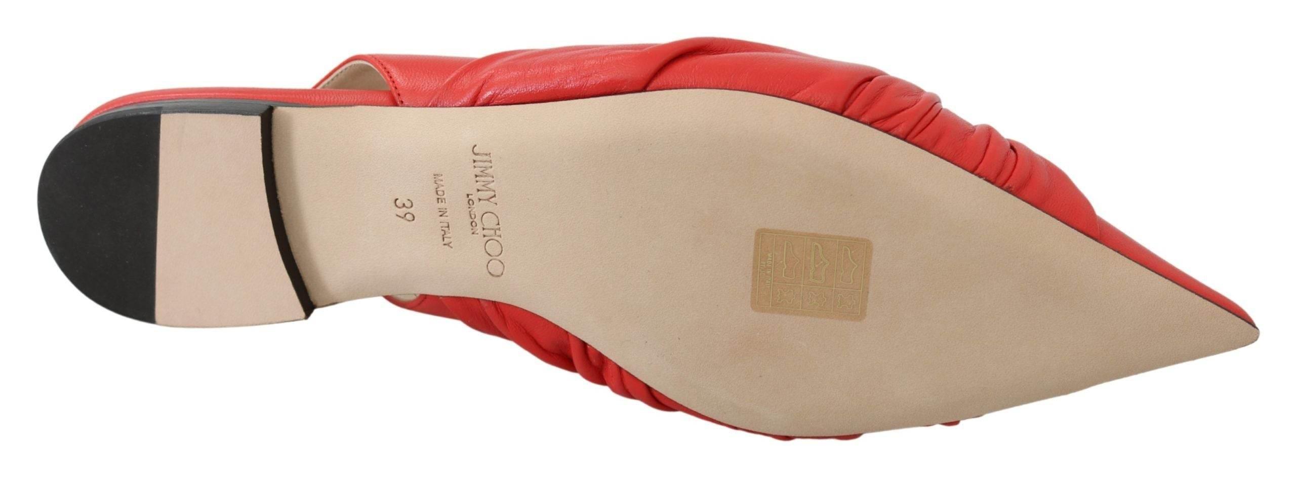 Jimmy Choo Chic Red Pointed Toe Leather Flats - Hilstor