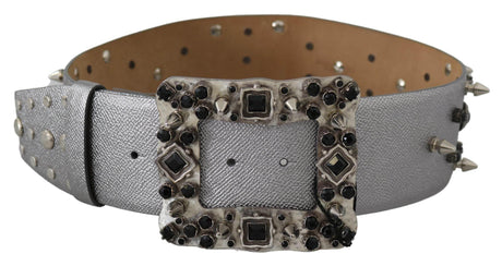 Dolce & Gabbana Stunning Silver Leather Crystal-Studded Belt - Hilstor