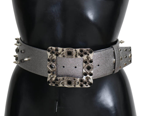 Dolce & Gabbana Stunning Silver Leather Crystal-Studded Belt - Hilstor
