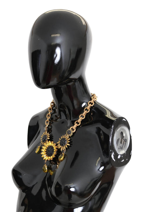 Dolce & Gabbana Elegant Gold Floral Crystal Statement Necklace - Hilstor