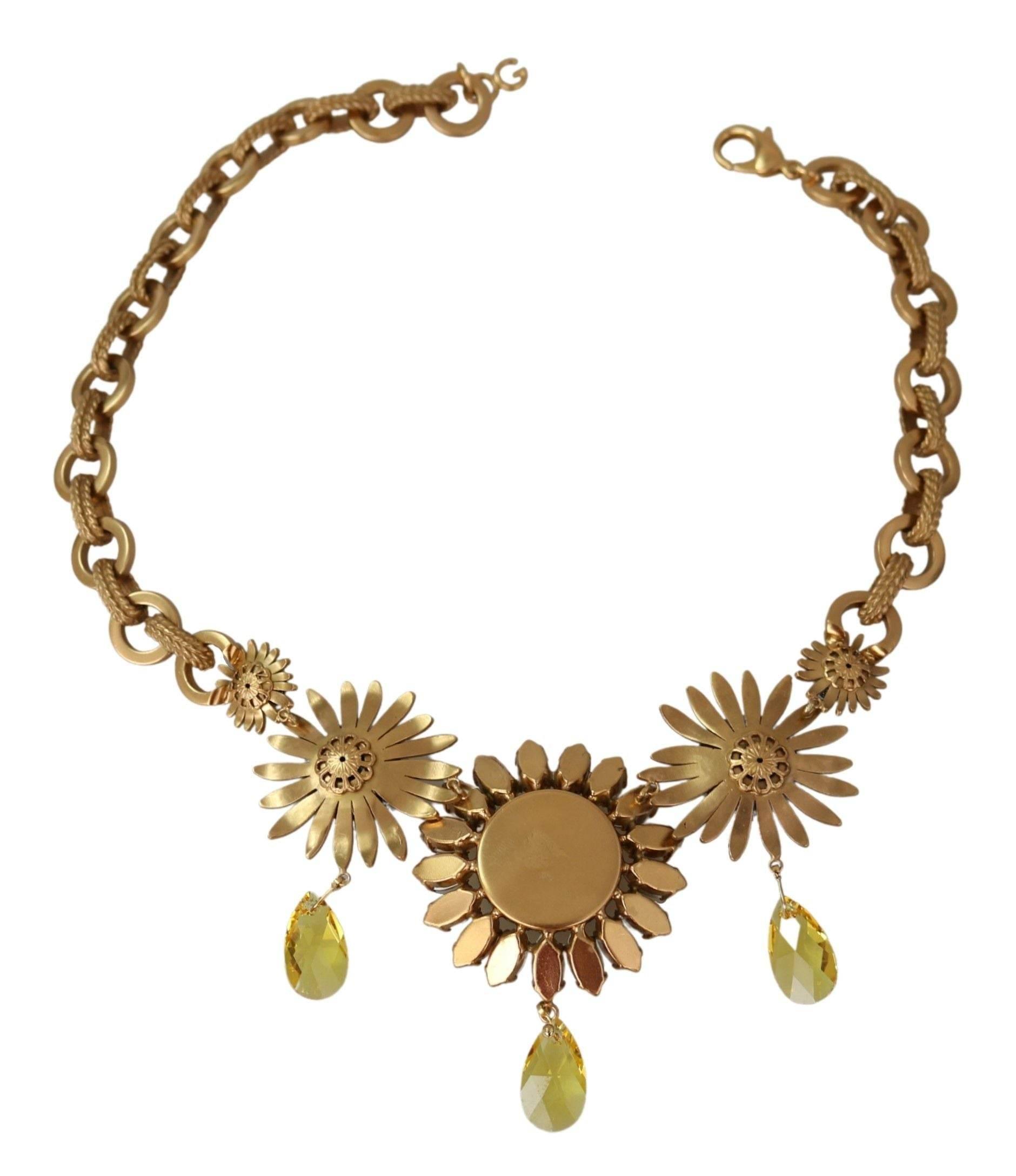 Dolce & Gabbana Elegant Gold Floral Crystal Statement Necklace - Hilstor