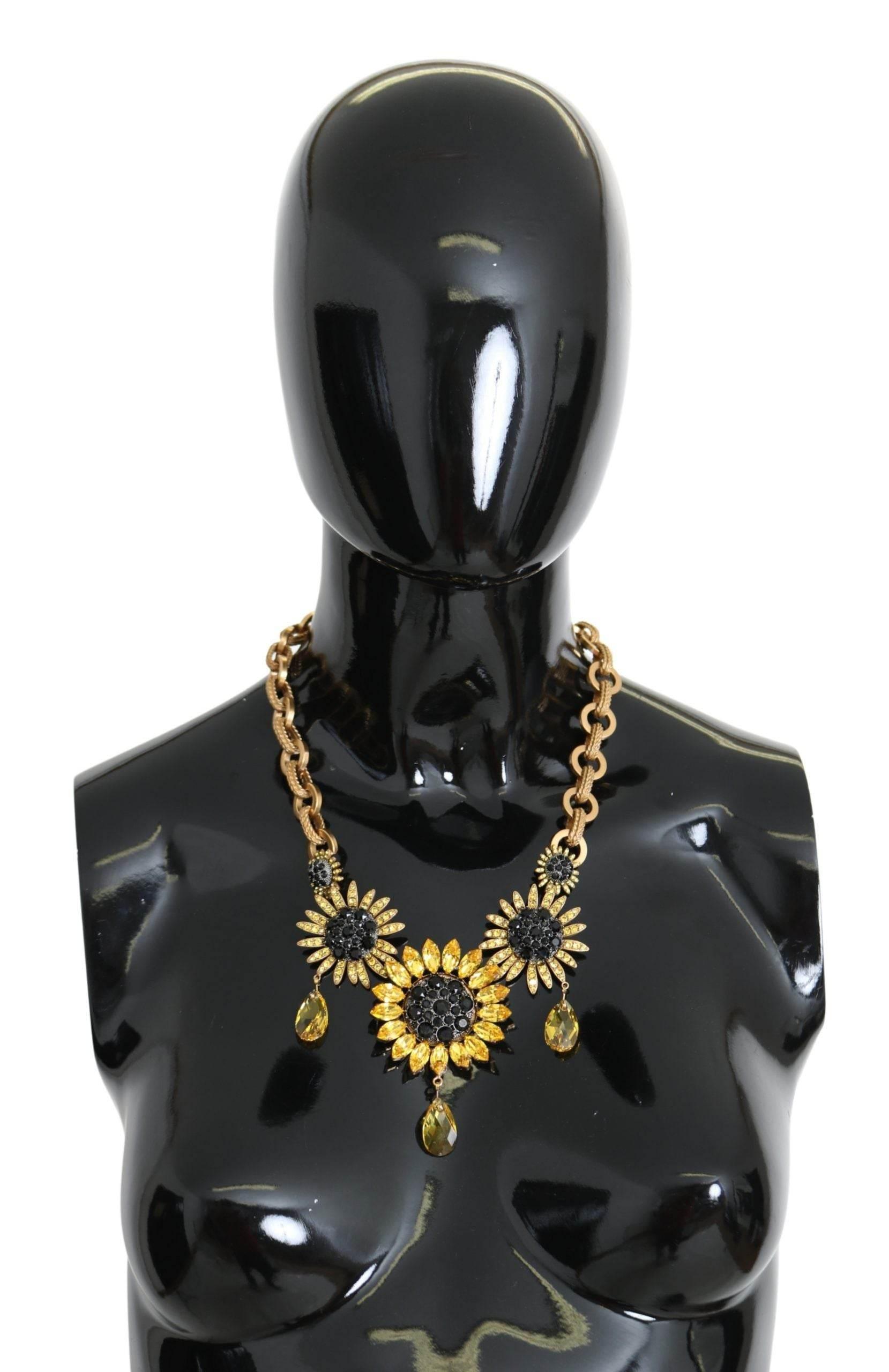 Dolce & Gabbana Elegant Gold Floral Crystal Statement Necklace - Hilstor