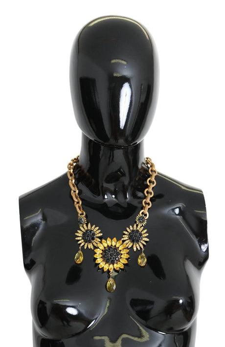 Dolce & Gabbana Elegant Gold Floral Crystal Statement Necklace - Hilstor