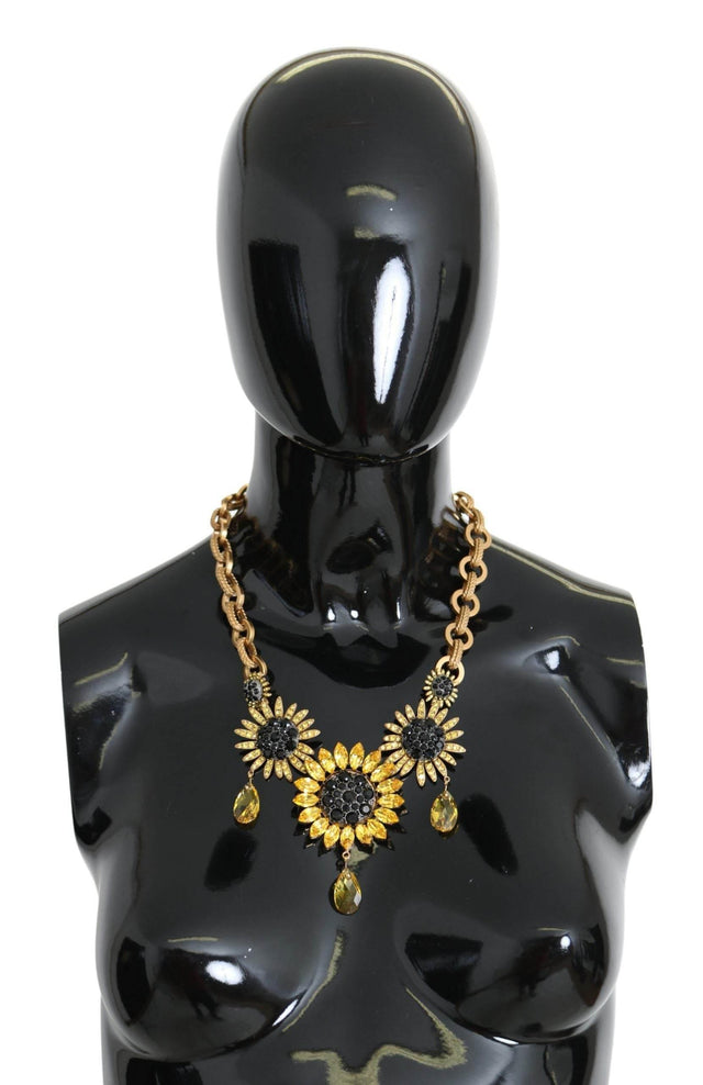 Dolce & Gabbana Elegant Gold Floral Crystal Statement Necklace - Hilstor