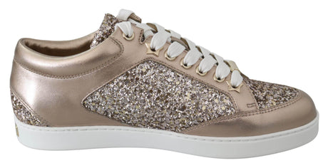 Jimmy Choo Ballet Pink Glitter Leather Sneakers - Hilstor