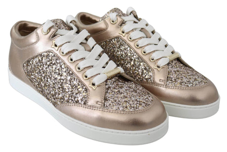 Jimmy Choo Ballet Pink Glitter Leather Sneakers - Hilstor