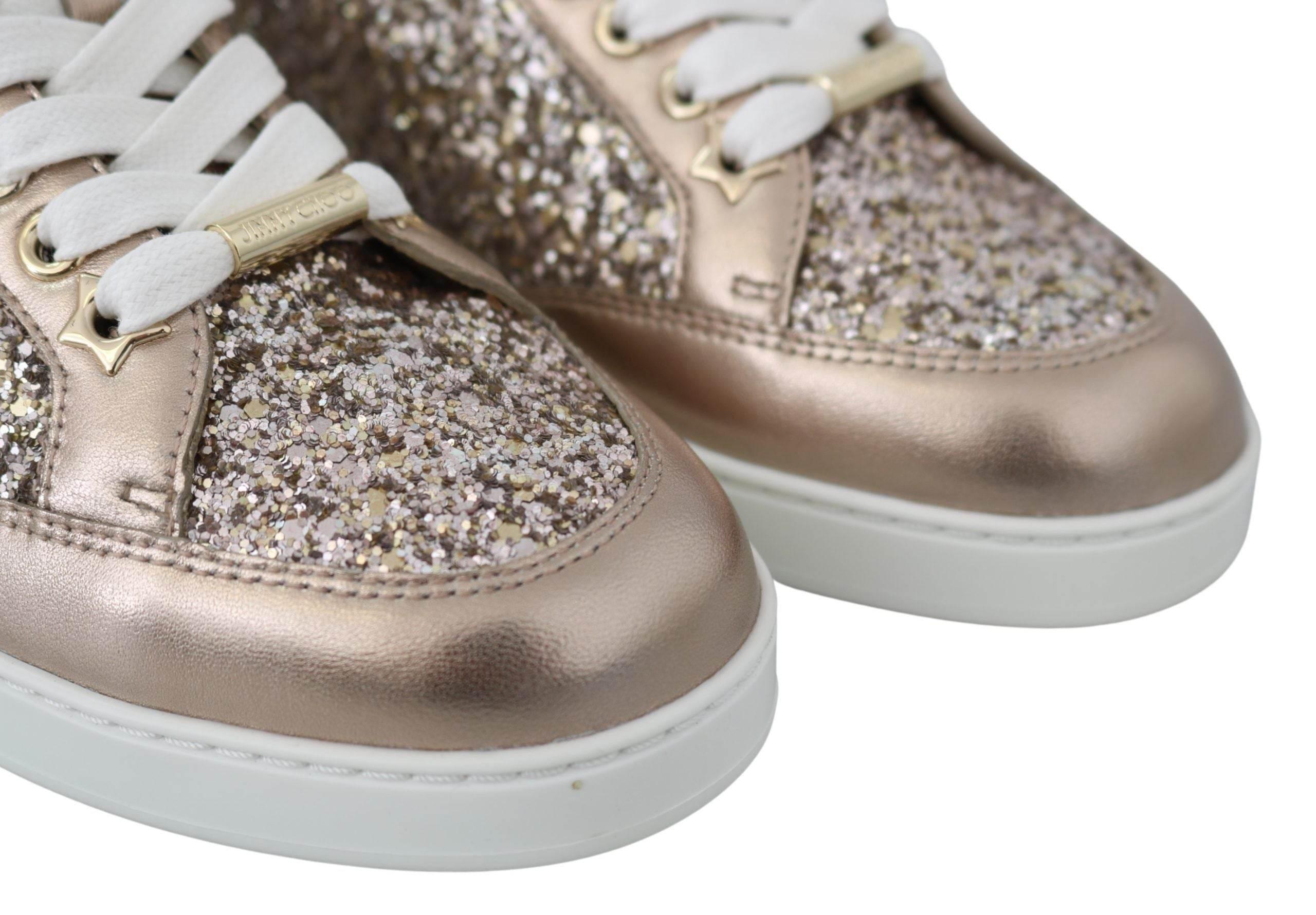 Jimmy Choo Ballet Pink Glitter Leather Sneakers - Hilstor