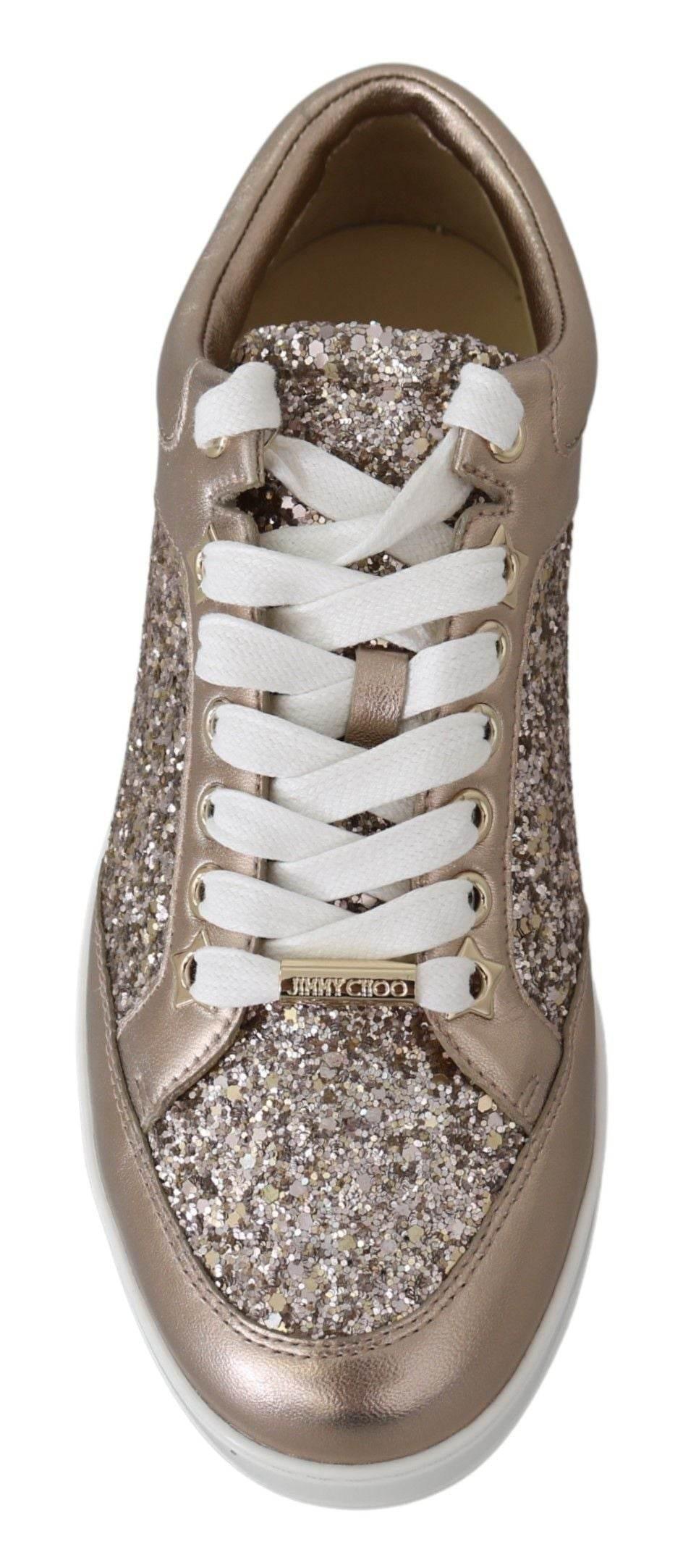 Jimmy Choo Ballet Pink Glitter Leather Sneakers - Hilstor