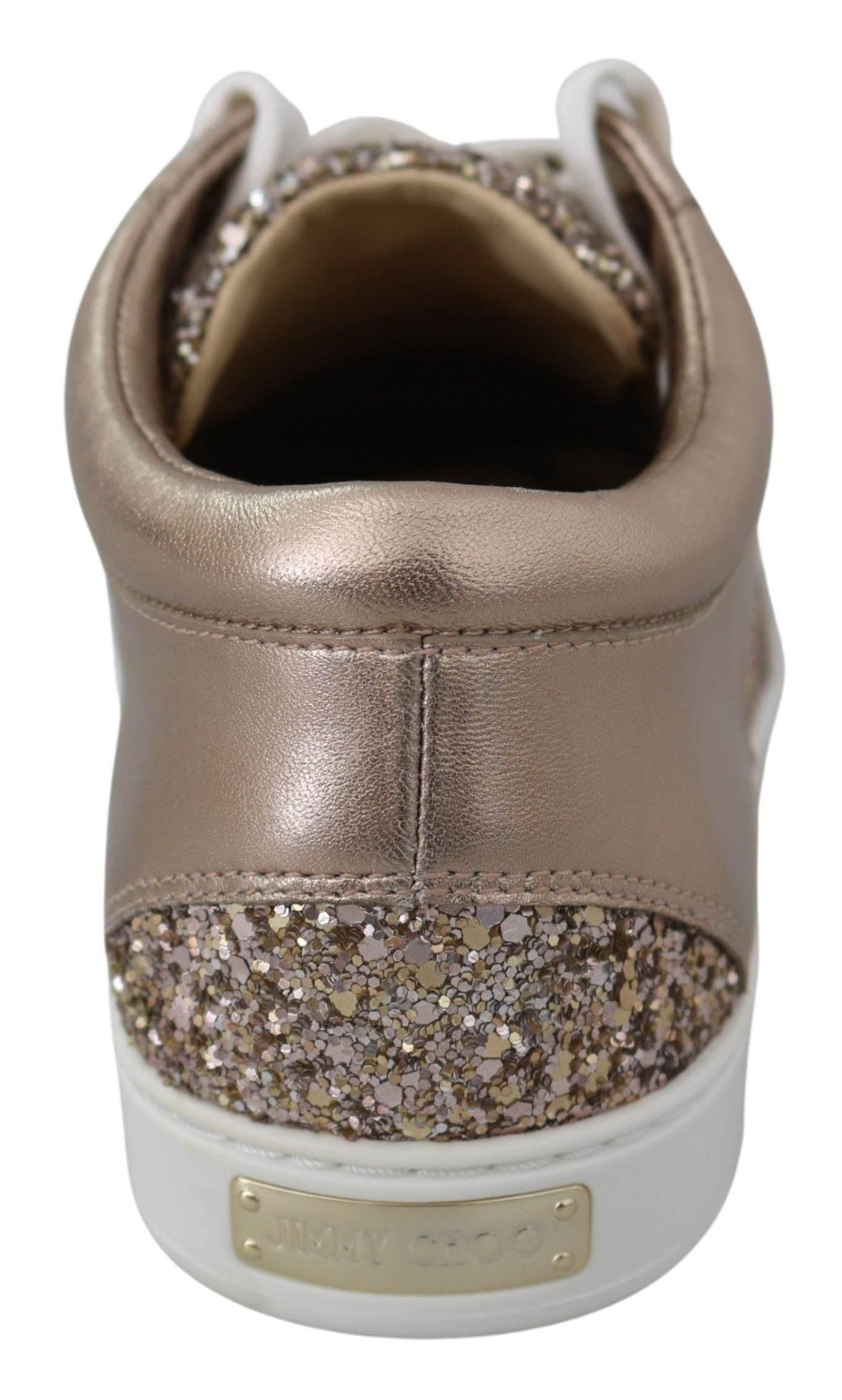 Jimmy Choo Ballet Pink Glitter Leather Sneakers - Hilstor