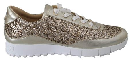 Jimmy Choo Antique Gold Glitter Leather Sneakers - Hilstor