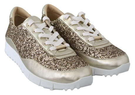 Jimmy Choo Antique Gold Glitter Leather Sneakers - Hilstor
