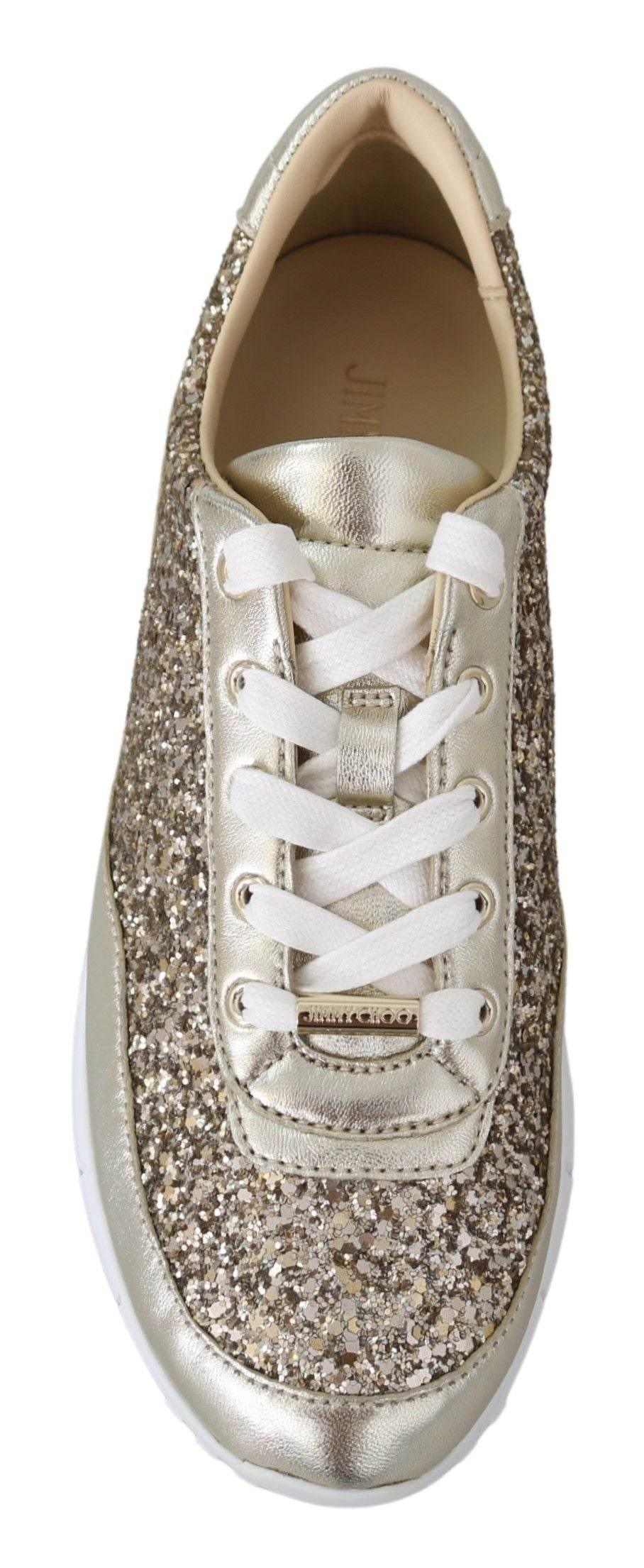 Jimmy Choo Antique Gold Glitter Leather Sneakers - Hilstor