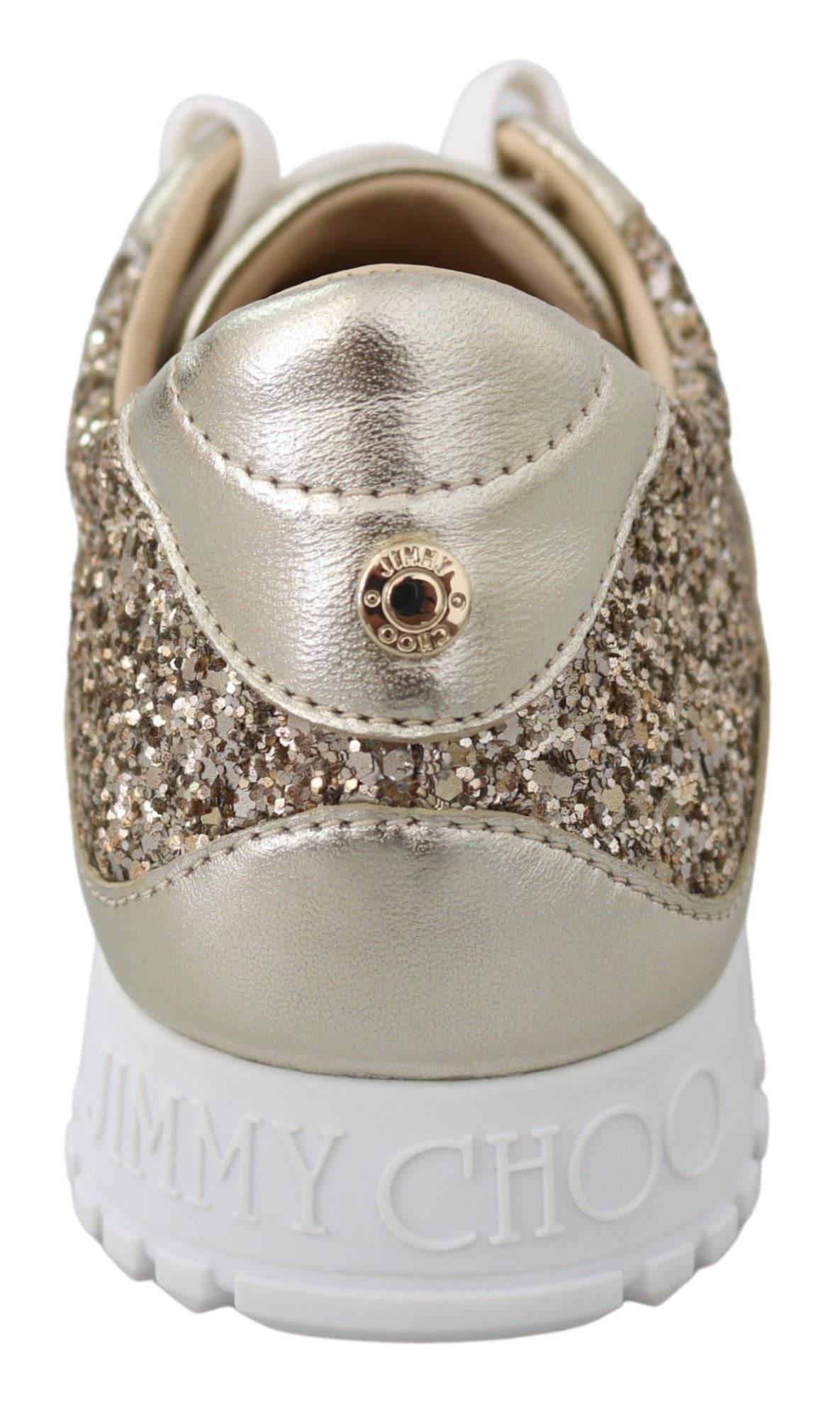 Jimmy Choo Antique Gold Glitter Leather Sneakers - Hilstor