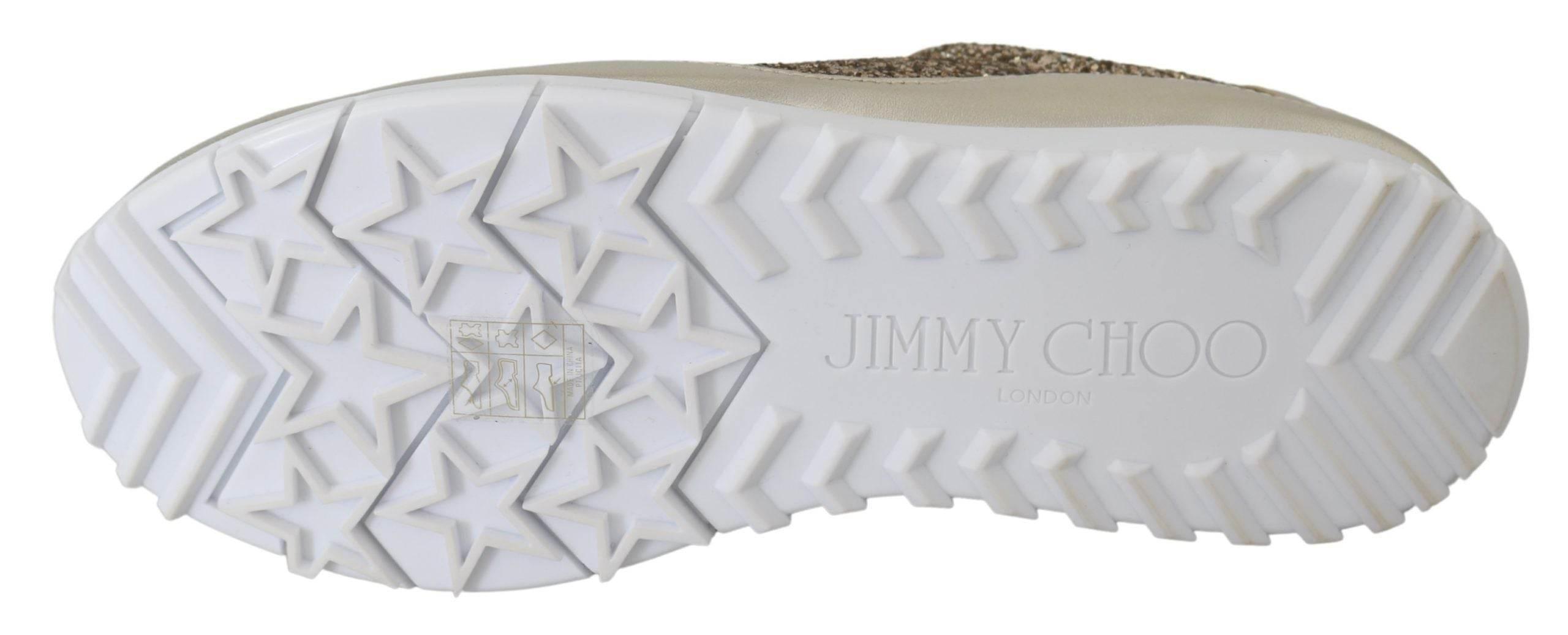 Jimmy Choo Antique Gold Glitter Leather Sneakers - Hilstor