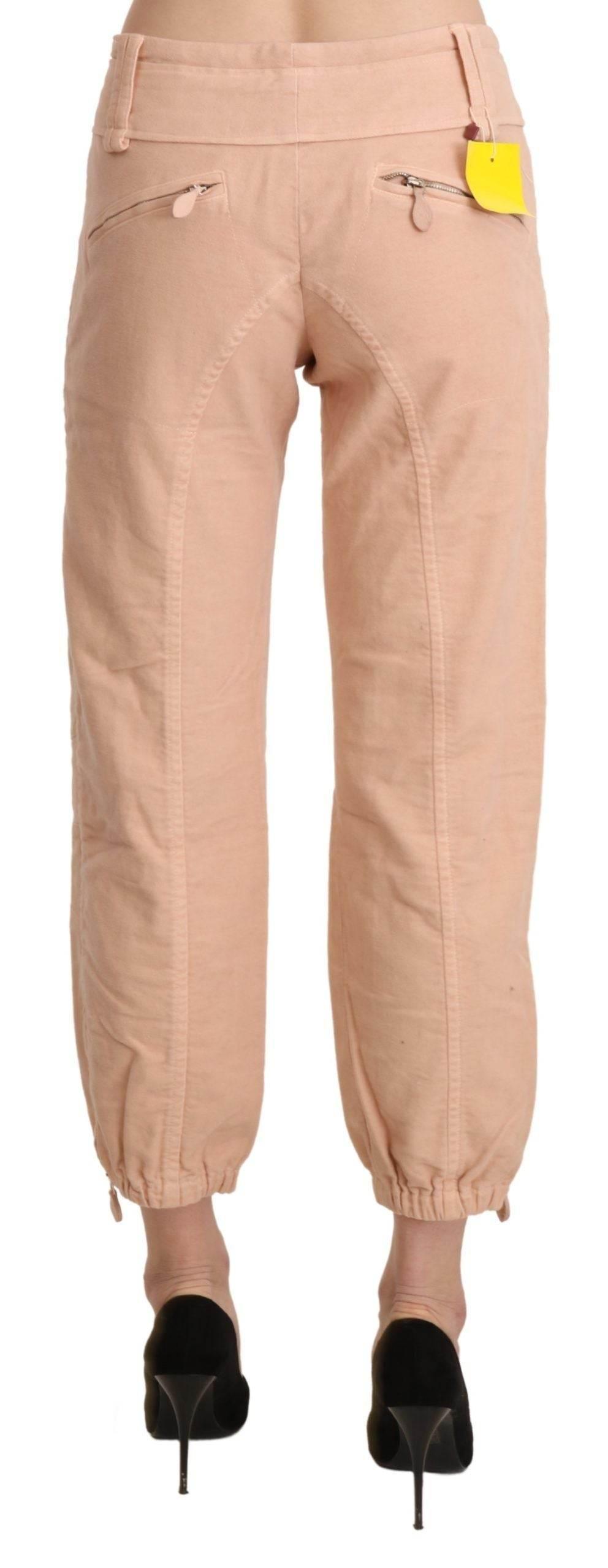 Ermanno Scervino Beige Mid Waist Cropped Cotton Trouser Pants - Hilstor