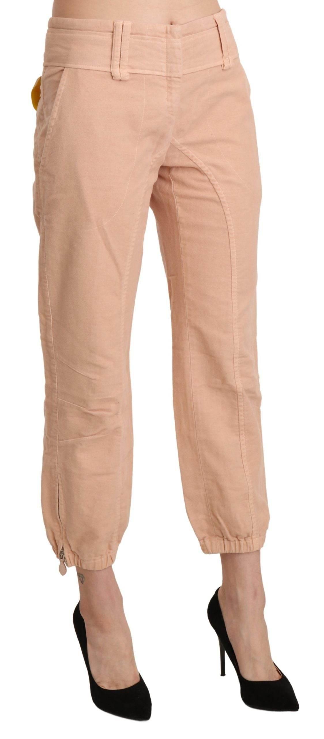 Ermanno Scervino Beige Mid Waist Cropped Cotton Trouser Pants - Hilstor