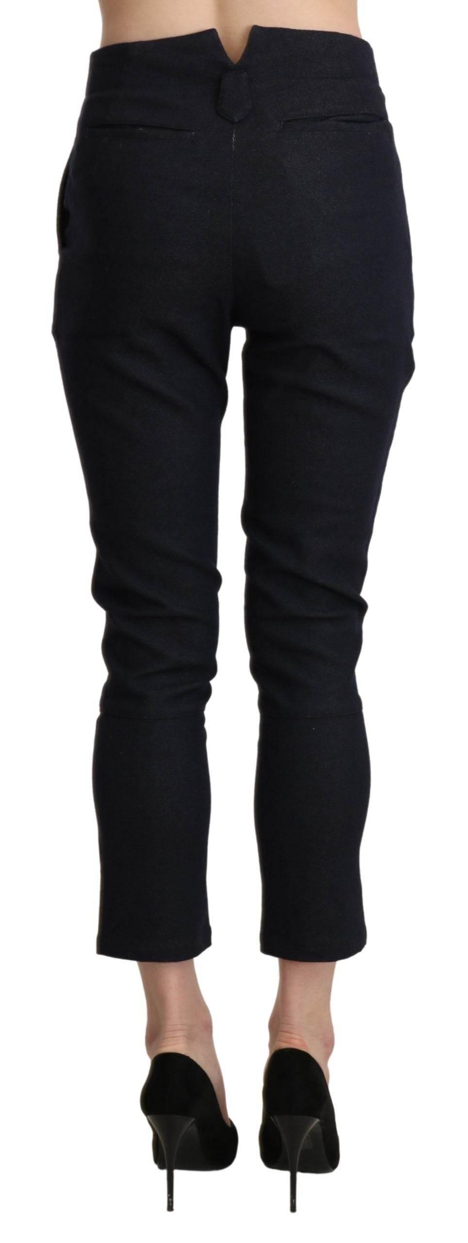 Ermanno Scervino Black High Waist Capri Cropped Cotton Pants - Hilstor