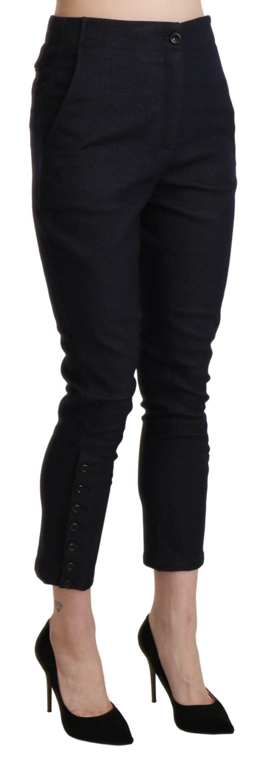 Ermanno Scervino Black High Waist Capri Cropped Cotton Pants - Hilstor