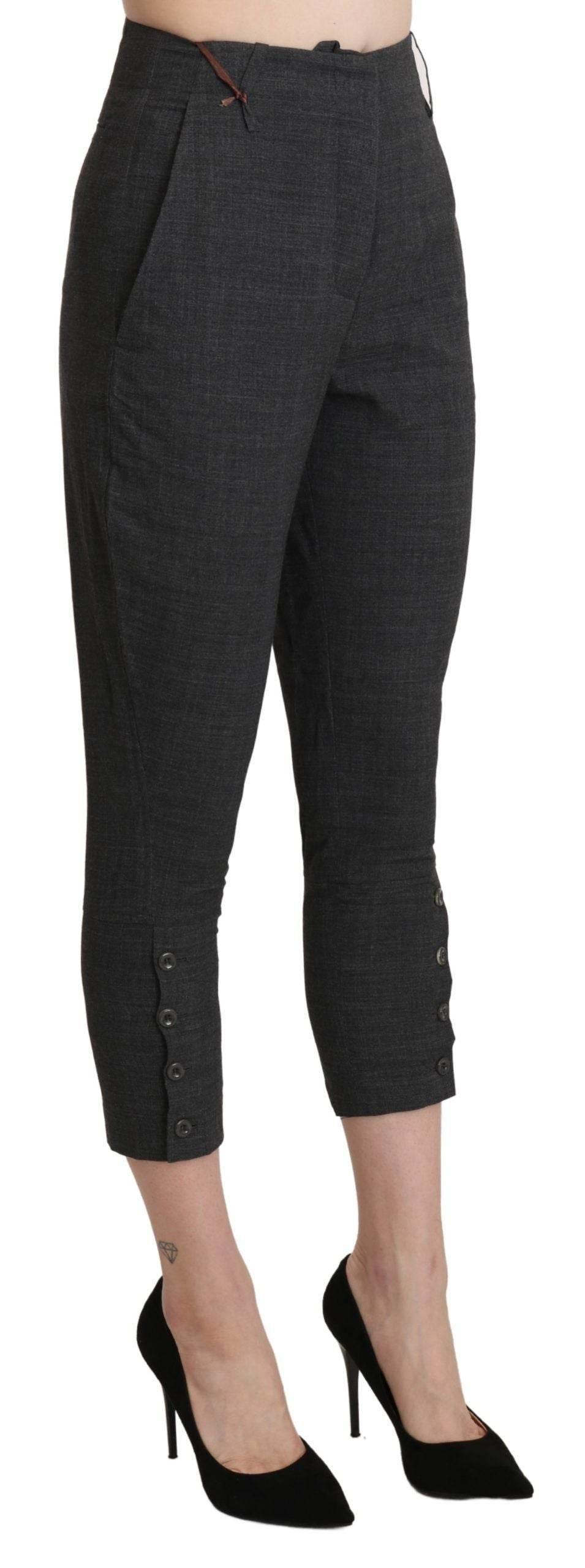 Ermanno Scervino Gray High Waist Capri Cropped Cotton Pants - Hilstor