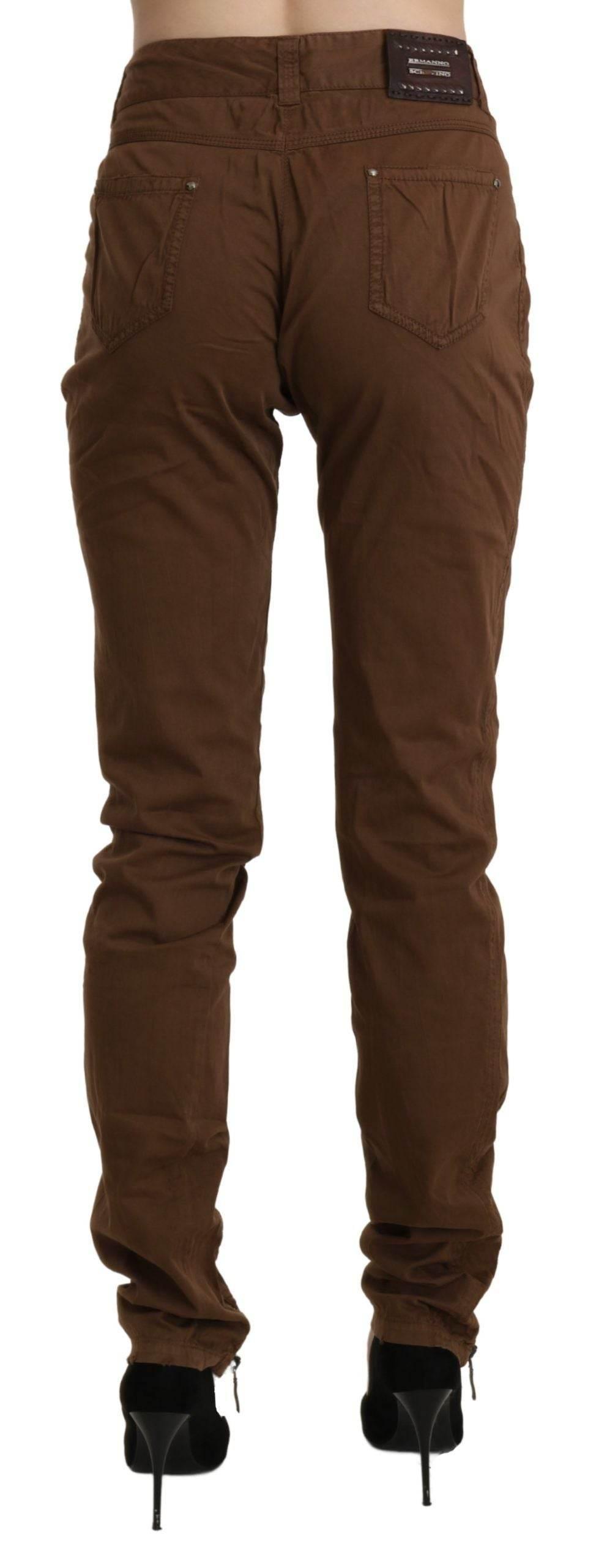 Ermanno Scervino Brown High Waist Skinny Trouser Cotton Pants - Hilstor