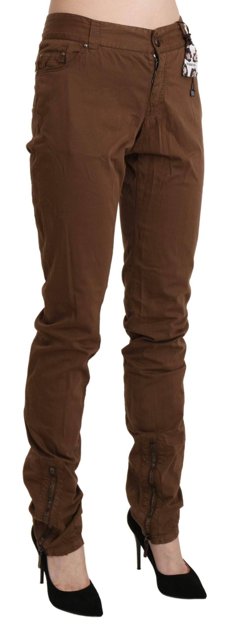 Ermanno Scervino Brown High Waist Skinny Trouser Cotton Pants - Hilstor