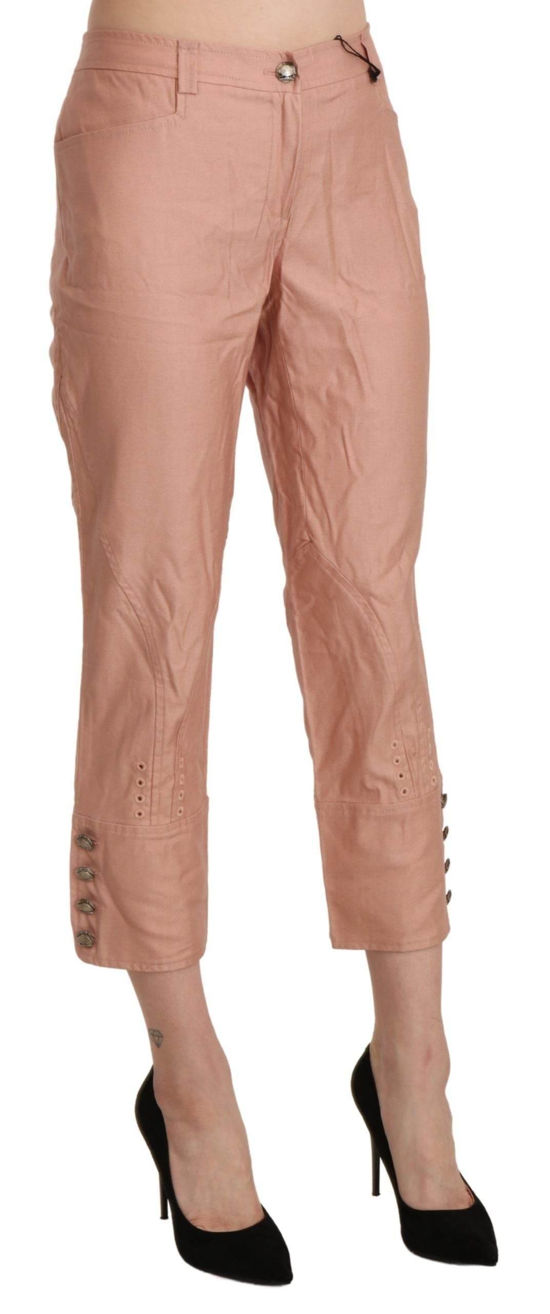 Ermanno Scervino Cotton Pink High Waist Cropped Trouser Pants - Hilstor