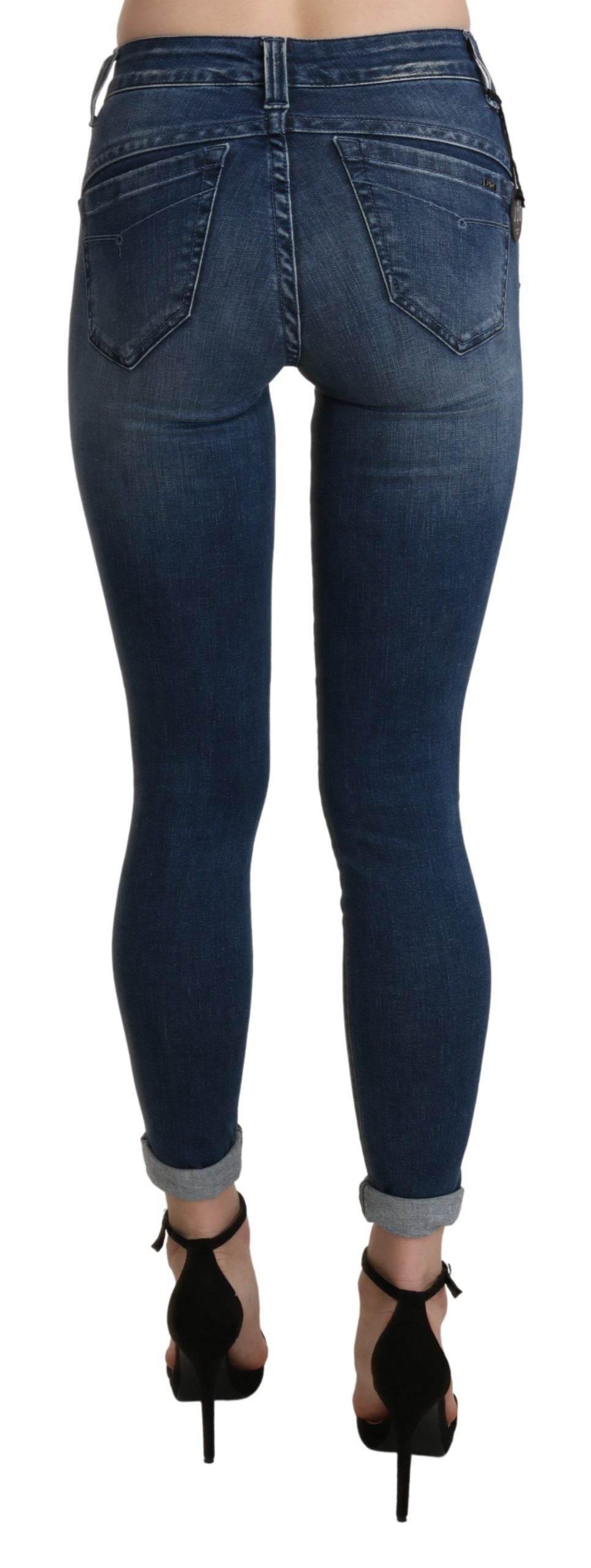 Ermanno Scervino Blue Washed High Waist Skinny Cropped Cotton Jeans - Hilstor