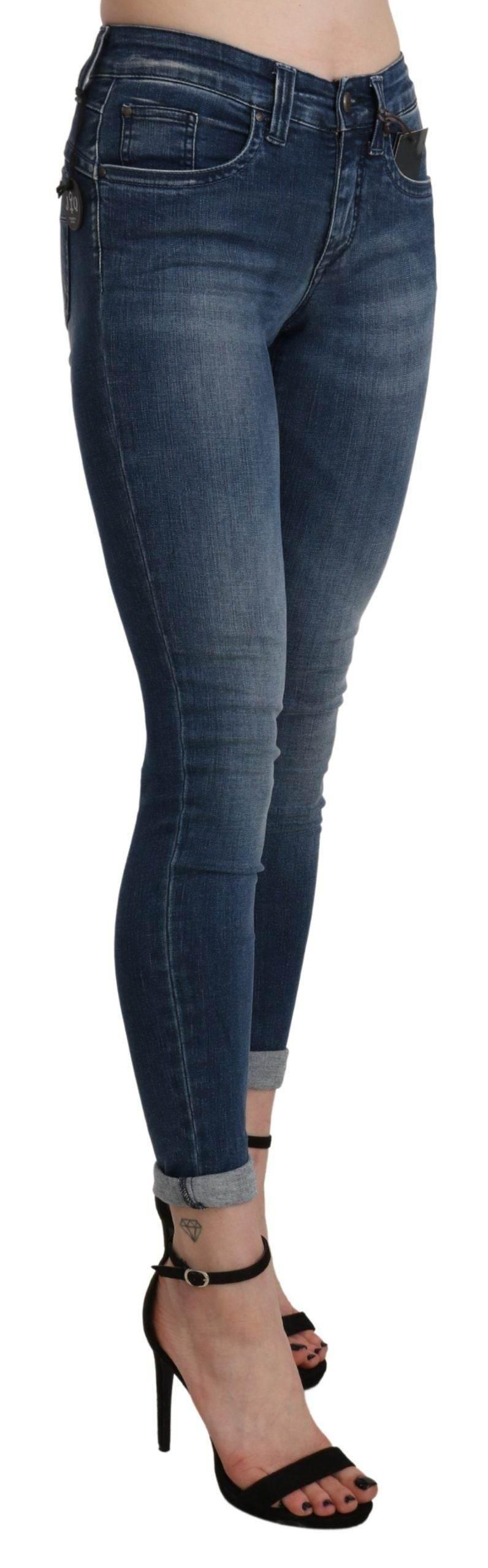 Ermanno Scervino Blue Washed High Waist Skinny Cropped Cotton Jeans - Hilstor