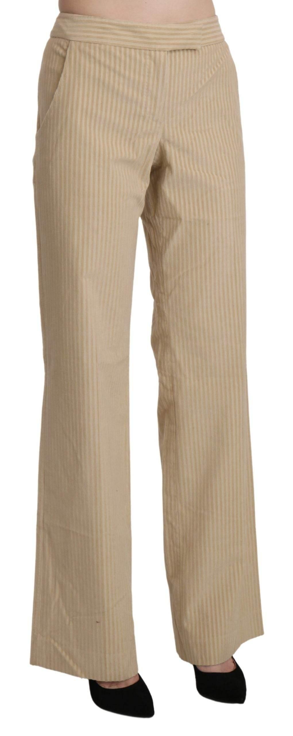 Ermanno Scervino Beige High Waist Flared Wide Leg Trouser Pants - Hilstor