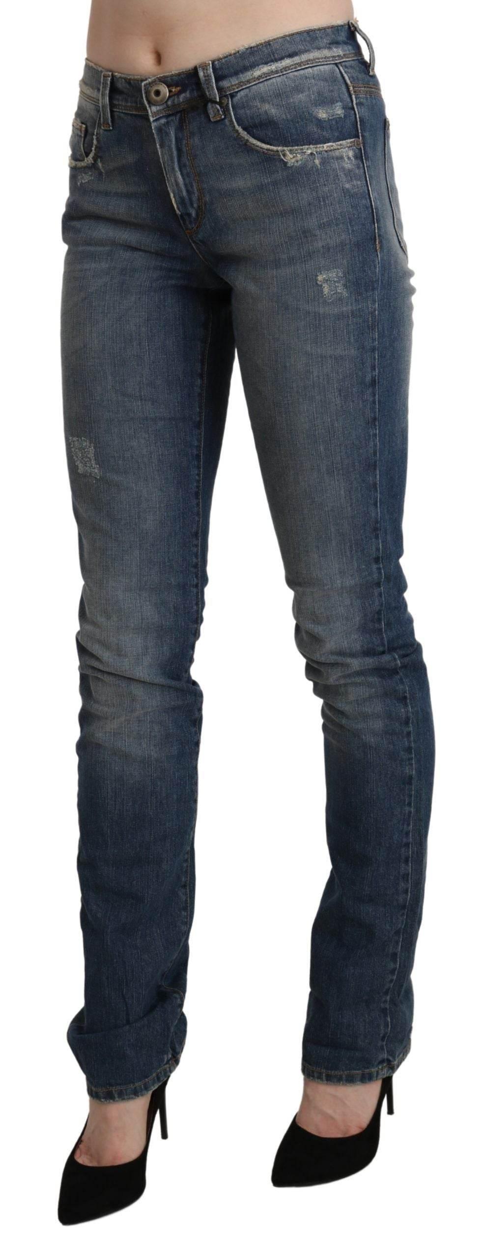 Ermanno Scervino Blue Washed Mid Waist Skinny Denim Jeans - Hilstor