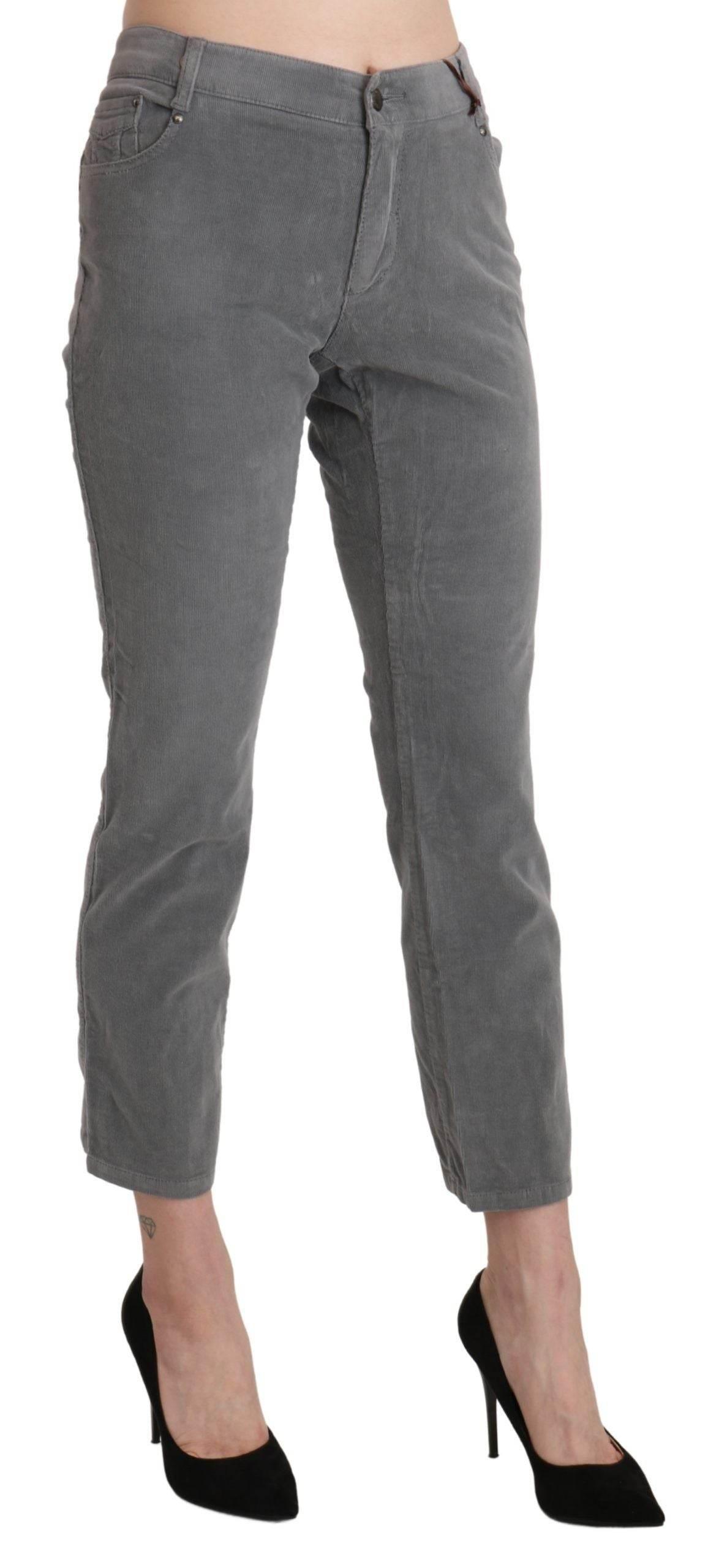Ermanno Scervino Gray Cropped Cotton Stretch Trouser Pants - Hilstor