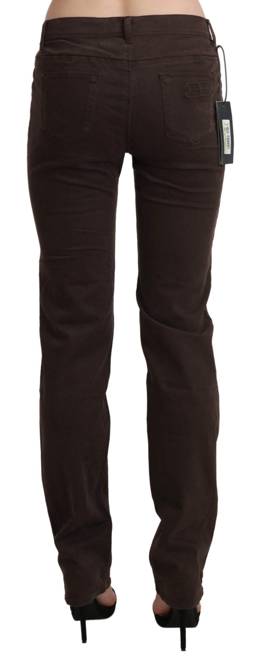 Ermanno Scervino Brown Mid Waist Skinny Slim Trouser Cotton Jeans - Hilstor